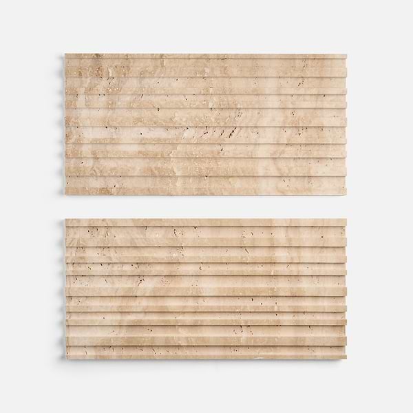 Stonework Barcode Ivory Travertine Premium 12x24 3D Vein Cut Polished + Honed Tile