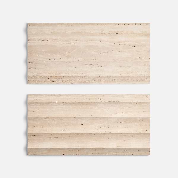 Stonework Fluted Ivory Travertine Premium 12x24 3D Vein Cut Unfilled Honed Tile