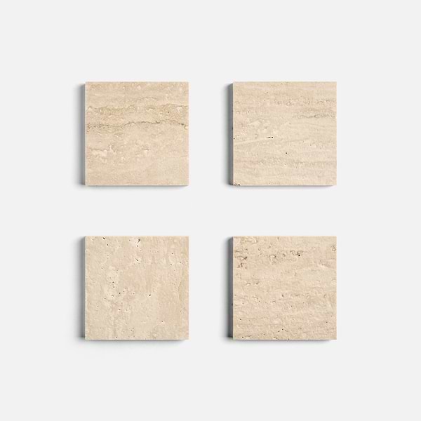 Ivory Travertine Premium 4x4 Filled Brushed Vein Cut Tile