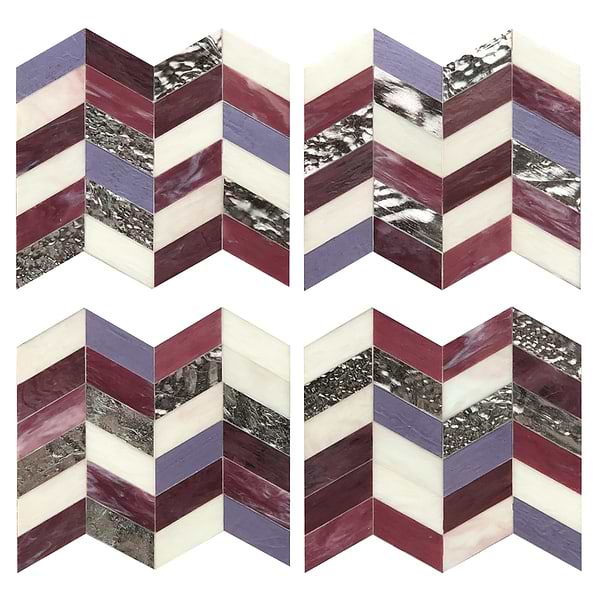 Elizabeth Sutton Meta Fiji Purple 2x5 Chevron Glossy Glass Mosaic Tile