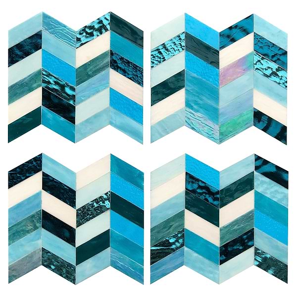 Elizabeth Sutton Meta Tulum Turquoise Blue 2x5 Chevron Glossy Glass Mosaic Tile