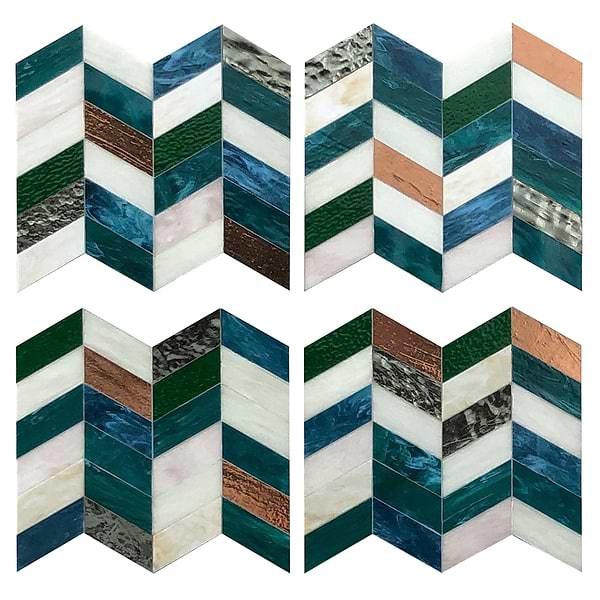 Elizabeth Sutton Meta Vermont Jade Green 2x5 Chevron Glossy Glass Mosaic Tile