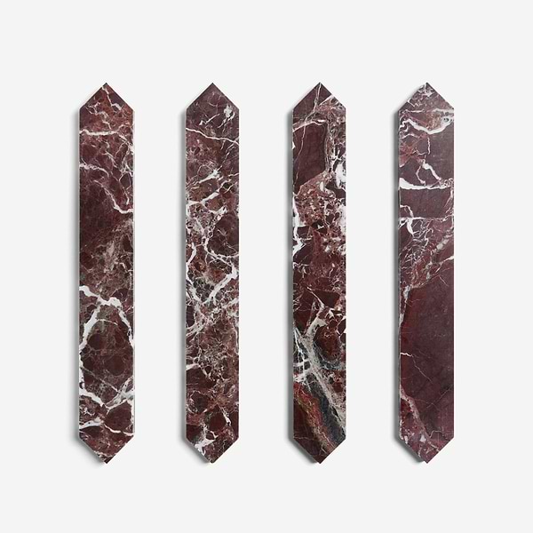 Prezzo Glacier White 12x12 Square and Rosso Levanto 2x12 Picket Honed Marble Tile