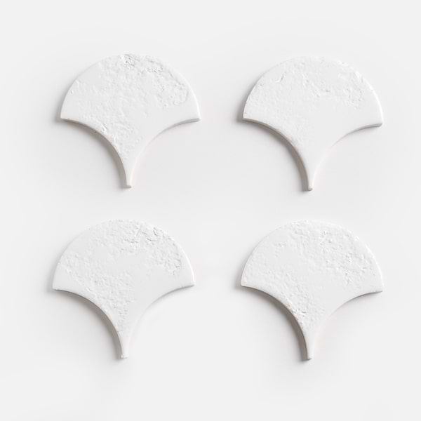 Meri Glacier White 5" Fish Scale Textured Glossy Ceramic Tile