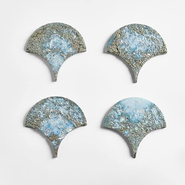 Meri Sapphire Blue 5" Fish Scale Textured Glossy Ceramic Tile