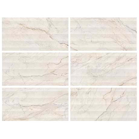 Lumar Waves Apuano Oro White 24x48 3D Marble Look Matte Porcelain Tile