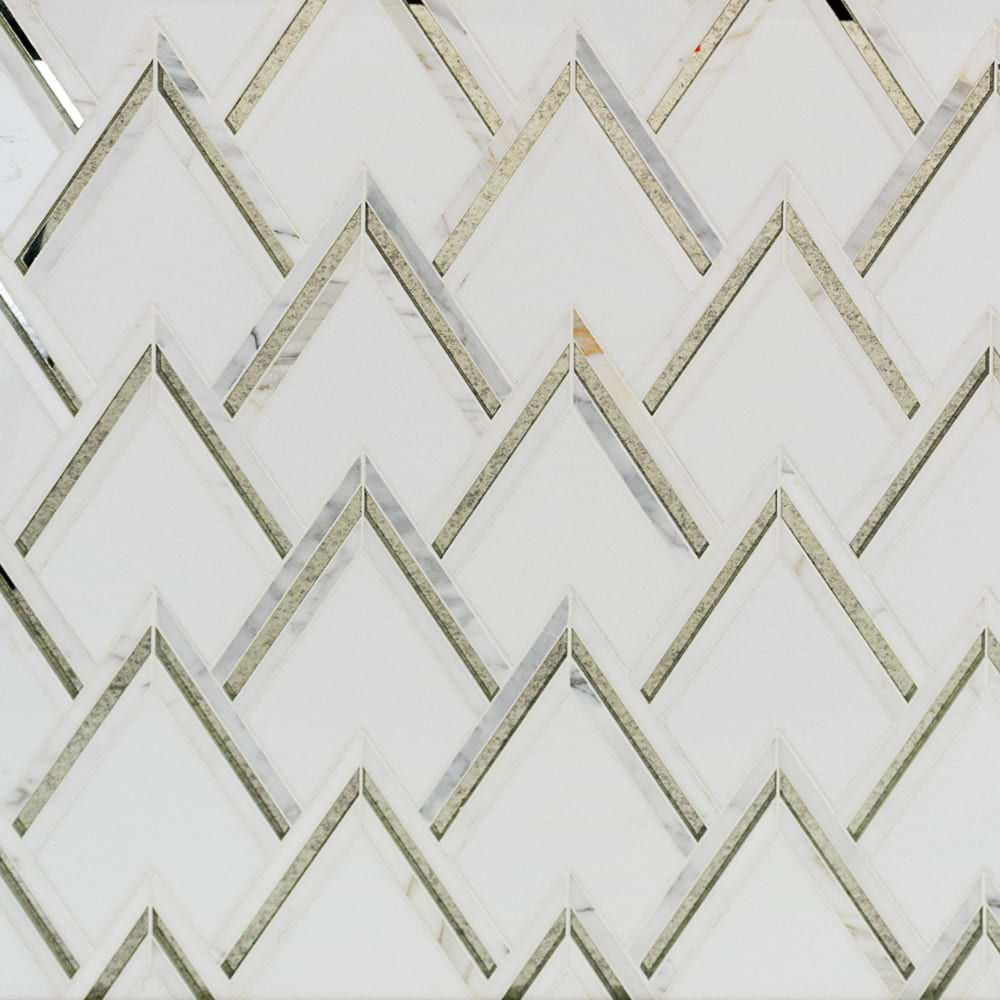 VZAG Calacatta White Marble & Antique Mirror 6" Polished Mosaic Tile by Vanessa Deleon