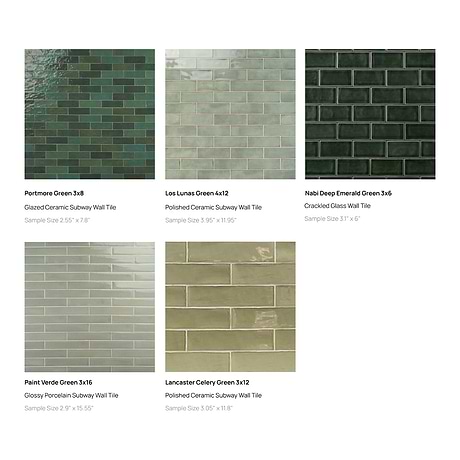 Top Selling Green Subway Tiles Sample Bundle (5)