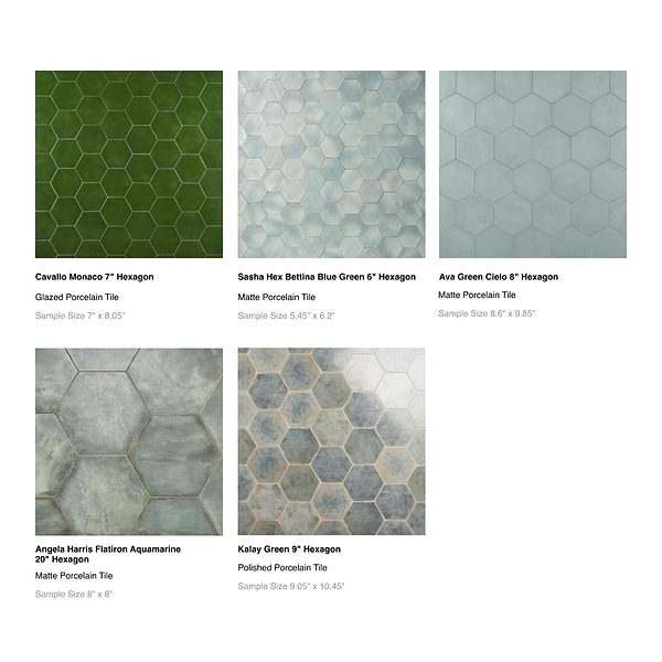 Top Selling Green Porcelain Hexagon Tiles Sample Bundle (5)