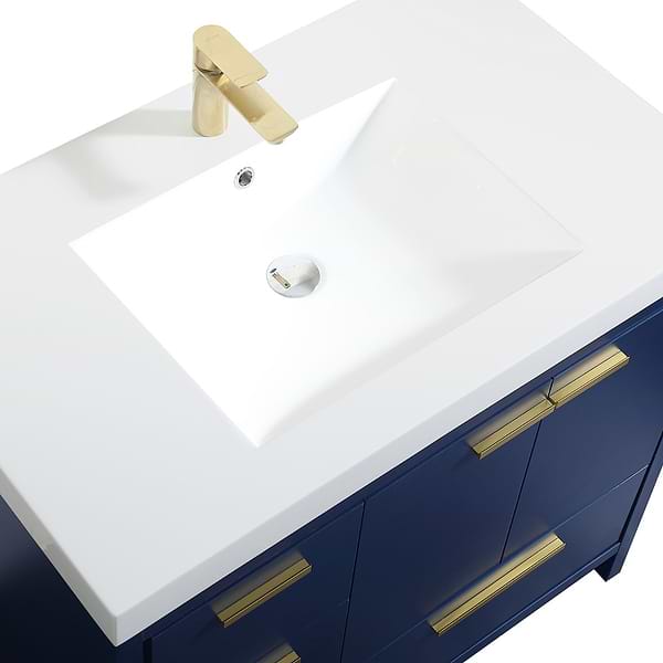 Ember Blue 36" Single Vanity with White Solid Surface Top