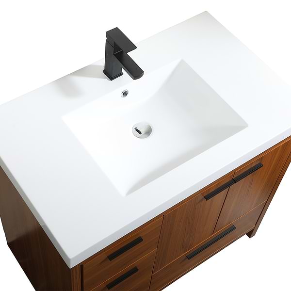 Ember Teak 36" Single Vanity with White Solid Surface Top