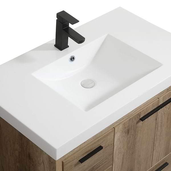 Ember Natural Oak 36" Single Vanity with White Solid Surface Top
