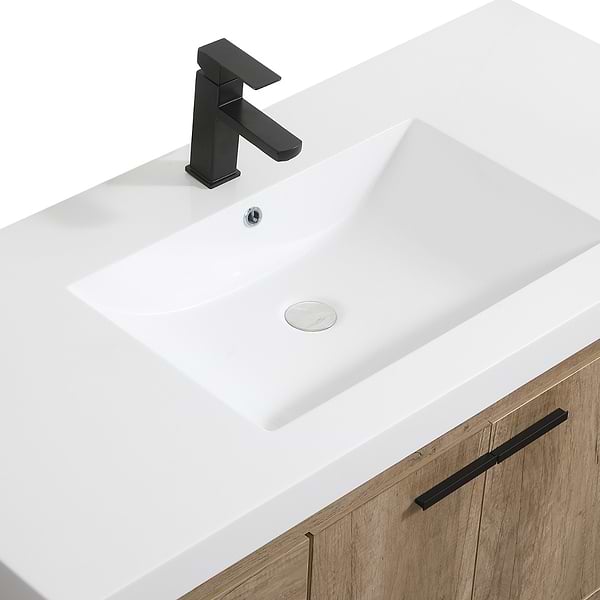 Ember Natural Oak 48" Single Vanity with White Solid Surface Top