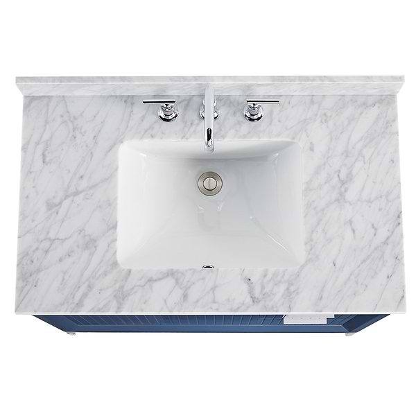 Bungalow Navy and Silver 36" Single Vanity with Carrara Marble Top