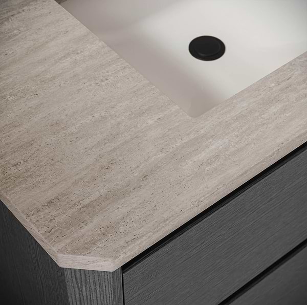 Dalton Ebony Oak 60" Double Vanity with Romano Travertine Top by TileBar Studio Vanities, View 8, open zoomed image