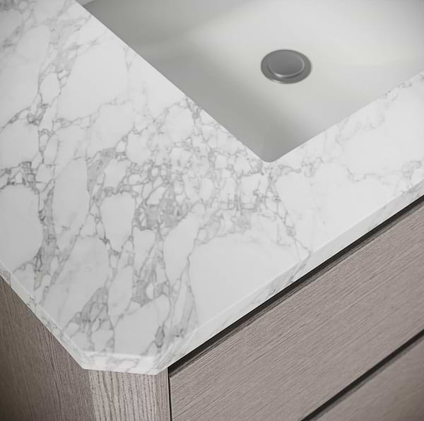 Dalton Steel Oak 36" Single Vanity with Carrara Marble Top by TileBar Studio Vanities, View 8, open zoomed image