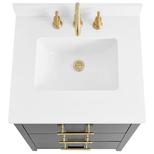 Iconic Charcoal and Gold 24" Single Vanity with Pure White Quartz Top