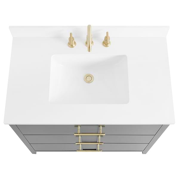 Iconic Charcoal and Gold 36" Single Vanity with Pure White Quartz Top