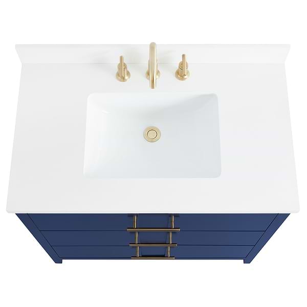Iconic Navy and Gold 36" Single Vanity with Pure White Quartz Top