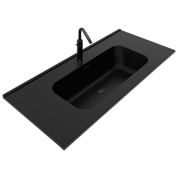 Kora Art Faux Fluted 40" Single Vanity with Integrated Black Ceramic Top & Black Handles
