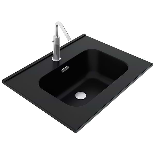Kora Art Faux Fluted 24" Single Vanity with Integrated Black Ceramic Top & Silver Handles