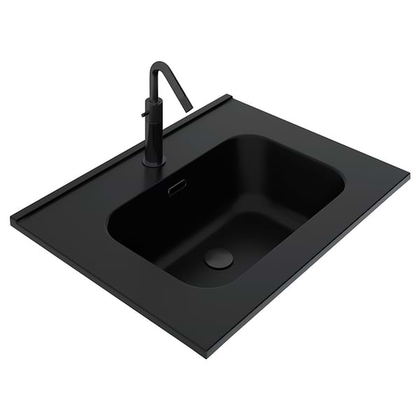 Kora Geo Faux Fluted 24" Single Vanity with Integrated Black Ceramic Top & Black Handles