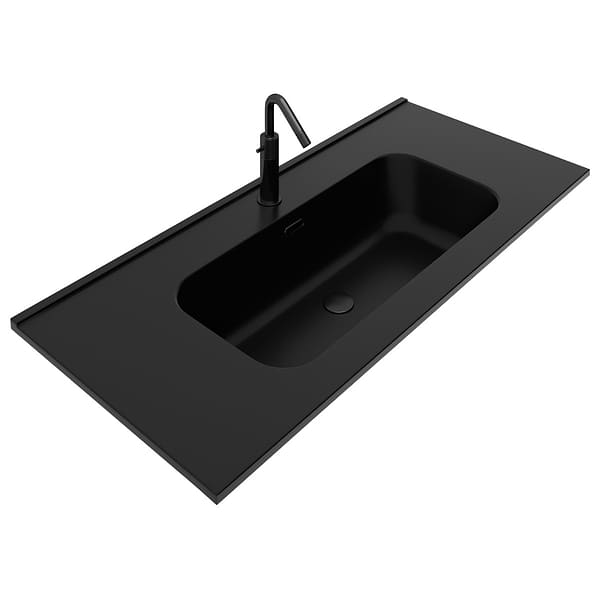 Kora Geo Faux Fluted 40" Single Vanity with Integrated Black Ceramic Top & Black Handles