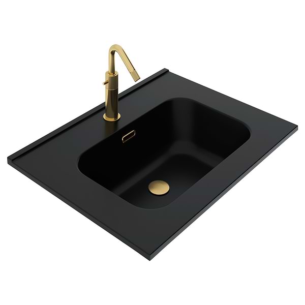 Kora Geo Faux Fluted 24" Single Vanity with Integrated Black Ceramic Top & Gold Handles