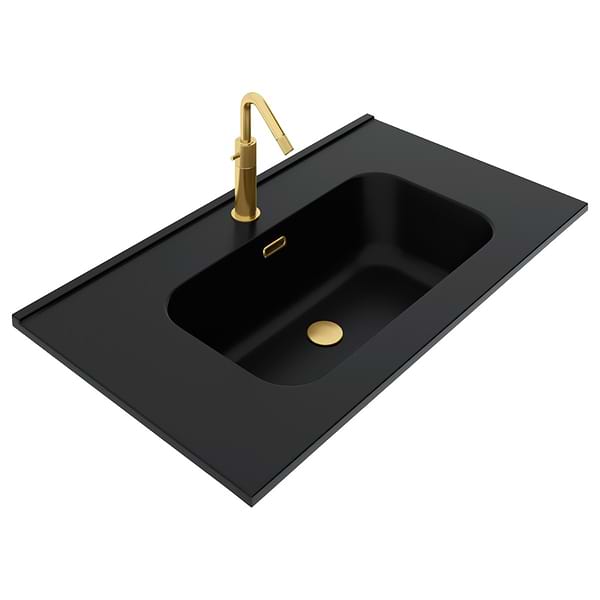 Kora Geo Faux Fluted 32" Single Vanity with Integrated Black Ceramic Top & Gold Handles