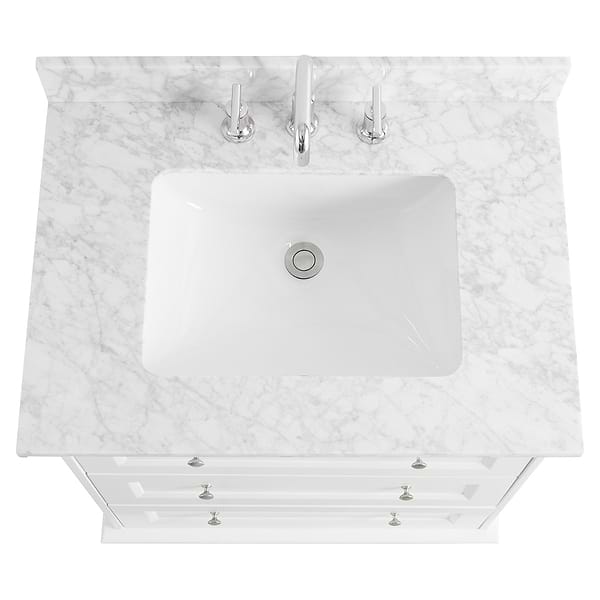 Nora White 30" Single Vanity with Carrara Marble Top