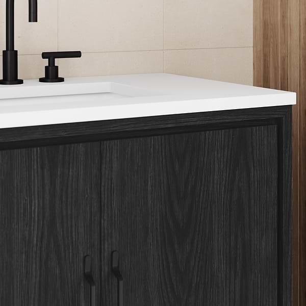 Setton Ebony Oak 24" Single Vanity with White Quartz Top by TileBar Studio Vanities, View 5, open zoomed image