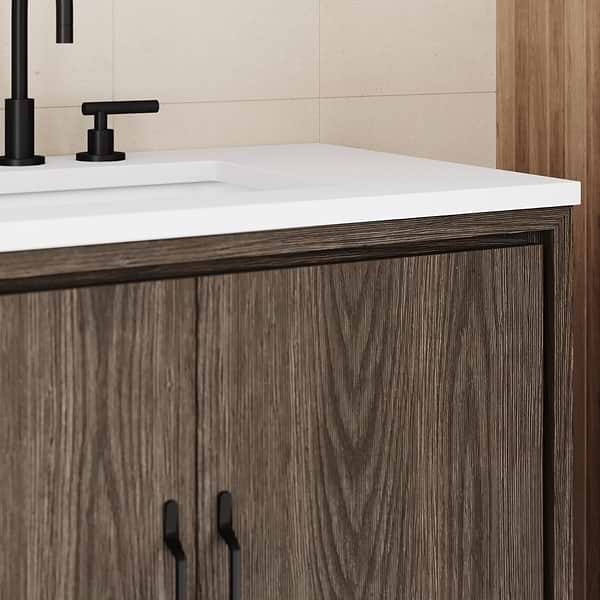 Setton Espresso Oak 24" Single Vanity with White Quartz Top by TileBar Studio Vanities, View 5, open zoomed image