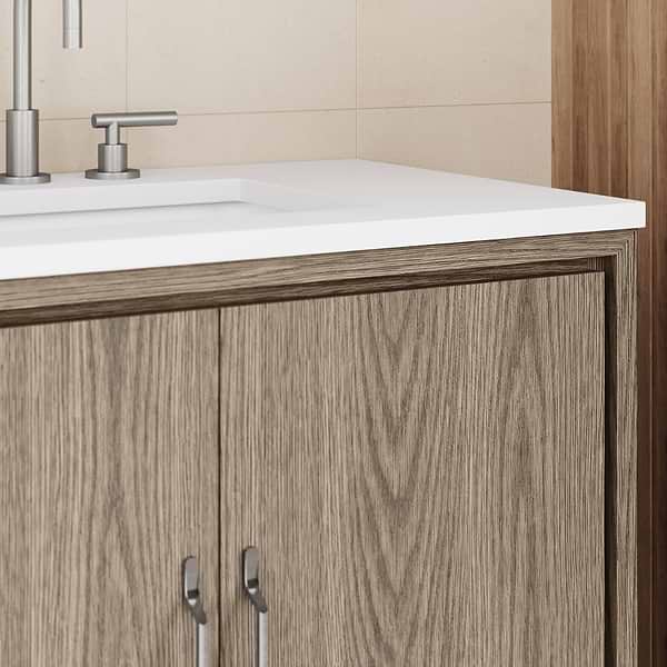 Setton Greige Ash 30" Single Vanity with White Quartz Top by TileBar Studio Vanities, View 5, open zoomed image