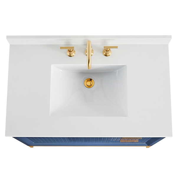 Bungalow Navy and Gold 36" Single Vanity with Pure White Quartz Top