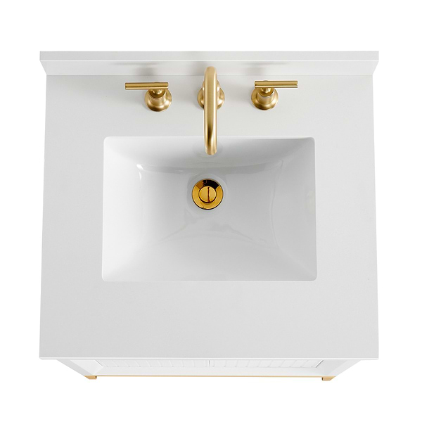 Bungalow White and Gold 24" Single Vanity with Pure White Quartz Top