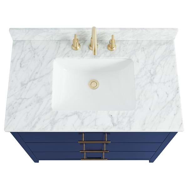Iconic Navy and Gold 36" Single Vanity with Carrara Marble Top
