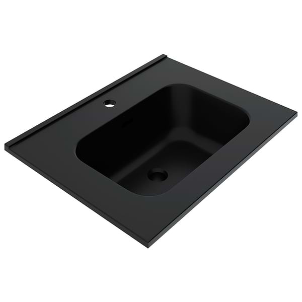 Kora Art Faux Fluted 24" Single Vanity with Integrated Black Ceramic Top & Silver Handles