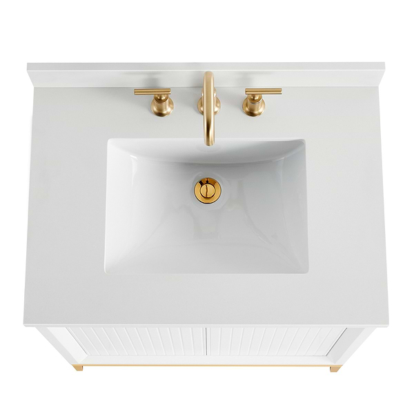Bungalow White and Gold 30" Single Vanity with Pure White Quartz Top