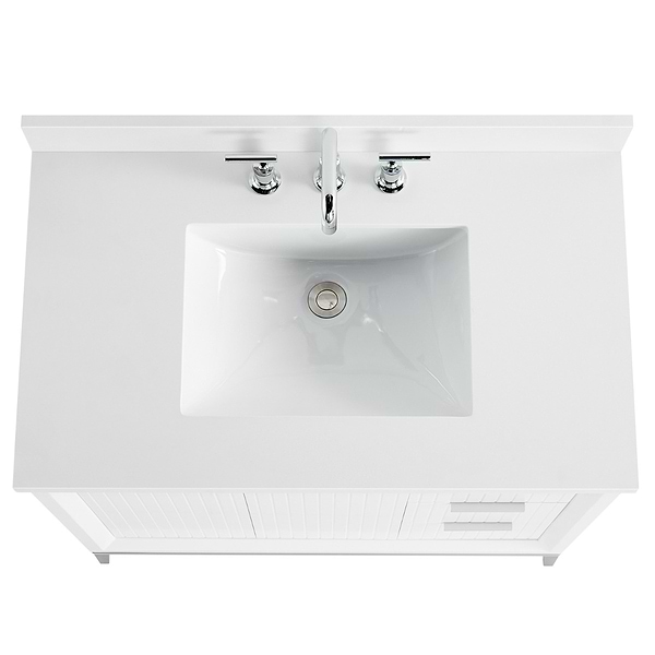Bungalow White and Silver 36" Single Vanity with Pure White Quartz Top
