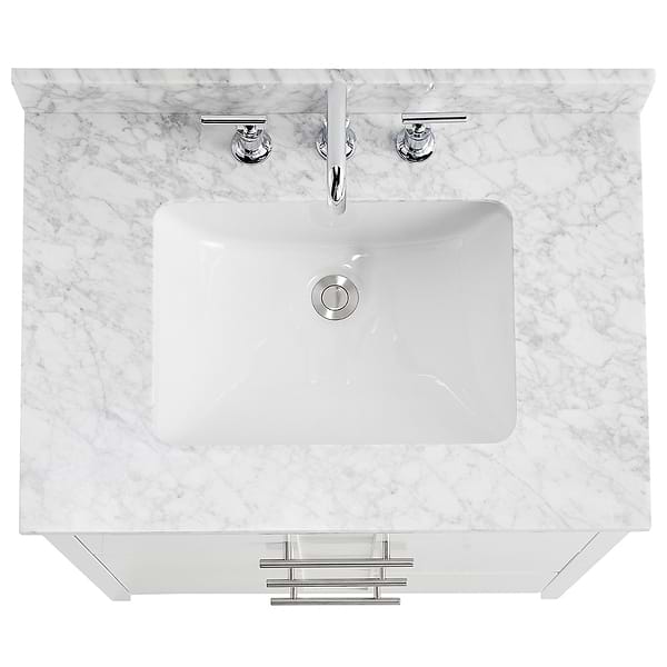 Iconic White and Silver 30" Single Vanity with Carrara Marble Top
