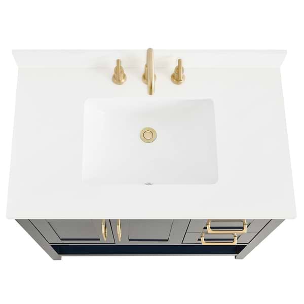 Sheraton 36" Navy Vanity with Pure White Quartz Top and Ceramic Basin