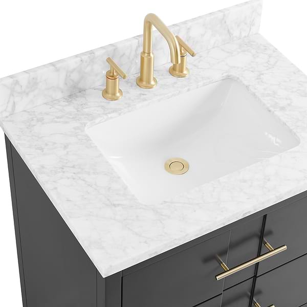 Iconic Charcoal and Gold 30" Single Vanity with Carrara Marble Top