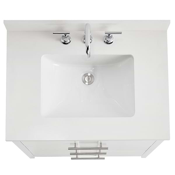 Iconic White and Silver 30" Single Vanity with Pure White Quartz Top