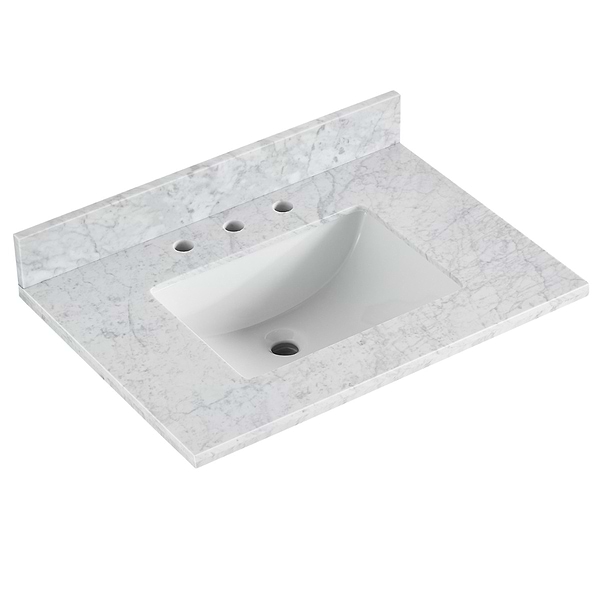 Bungalow White and Gold 30" Single Vanity with Carrara Marble Top