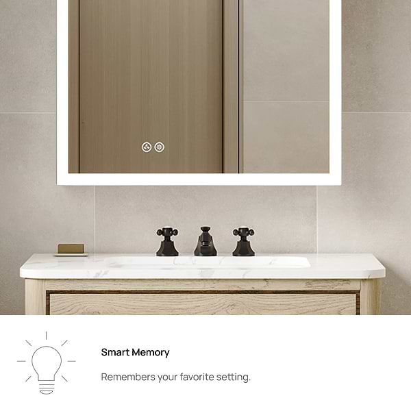 Mirava 30x32"  Rectangle Recessed or Wall Mounted Reversible LED Medicine Cabinet with Mirror in Silver, View 6, open zoomed image