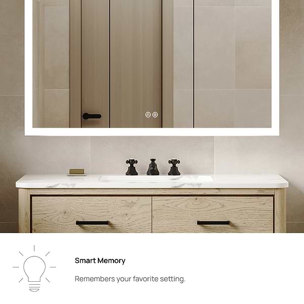 Mirava 60x32"  Rectangle Recessed or Wall Mounted Side by Side LED Medicine Cabinet with Mirror in Silver, View 6, open zoomed image