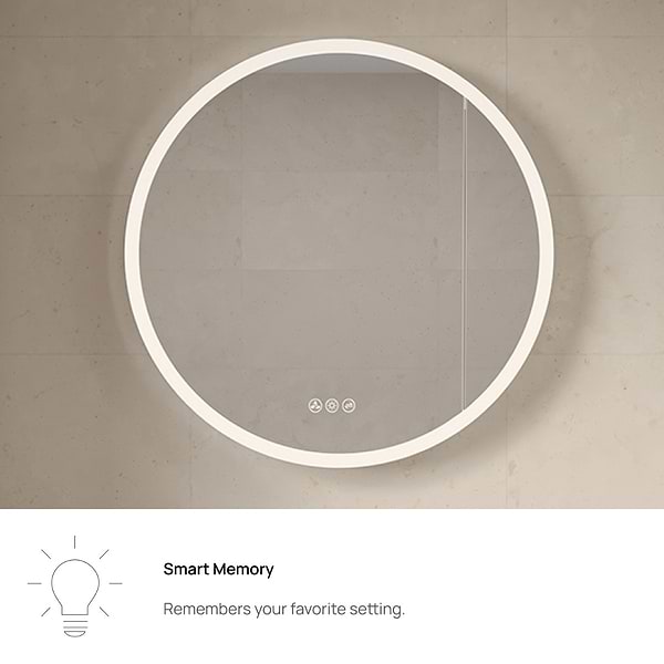Radium Silver 32" Round Recessed or Wall Mounted Right-Hand LED Medicine Cabinet with Mirror in Silver, View 7, open zoomed image