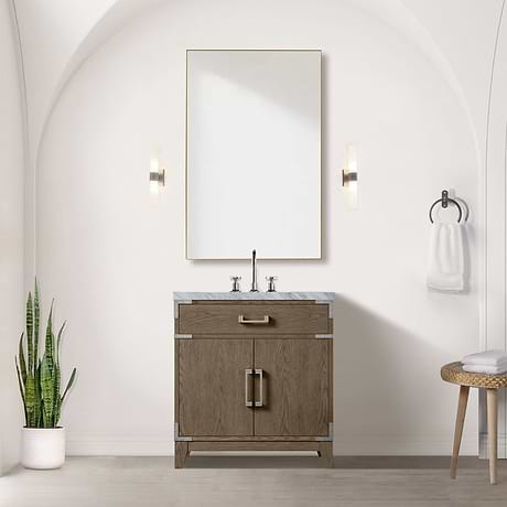 Aiden Gray Oak 30" Single Vanity wth Carrara Marble Top