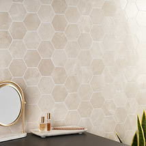 Crema Marfil Beige 4" Hexagon Polished Marble Mosaic Tile