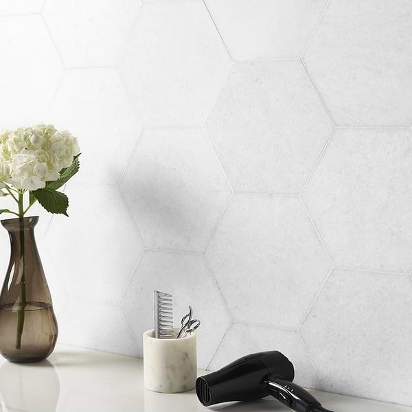Snow White 10" Honed Marble Hexagon Tile
